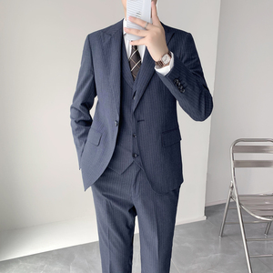 绅士挺括顺滑修身男士单扣西服 绅士经典条纹西装套装XZ838/P300图片