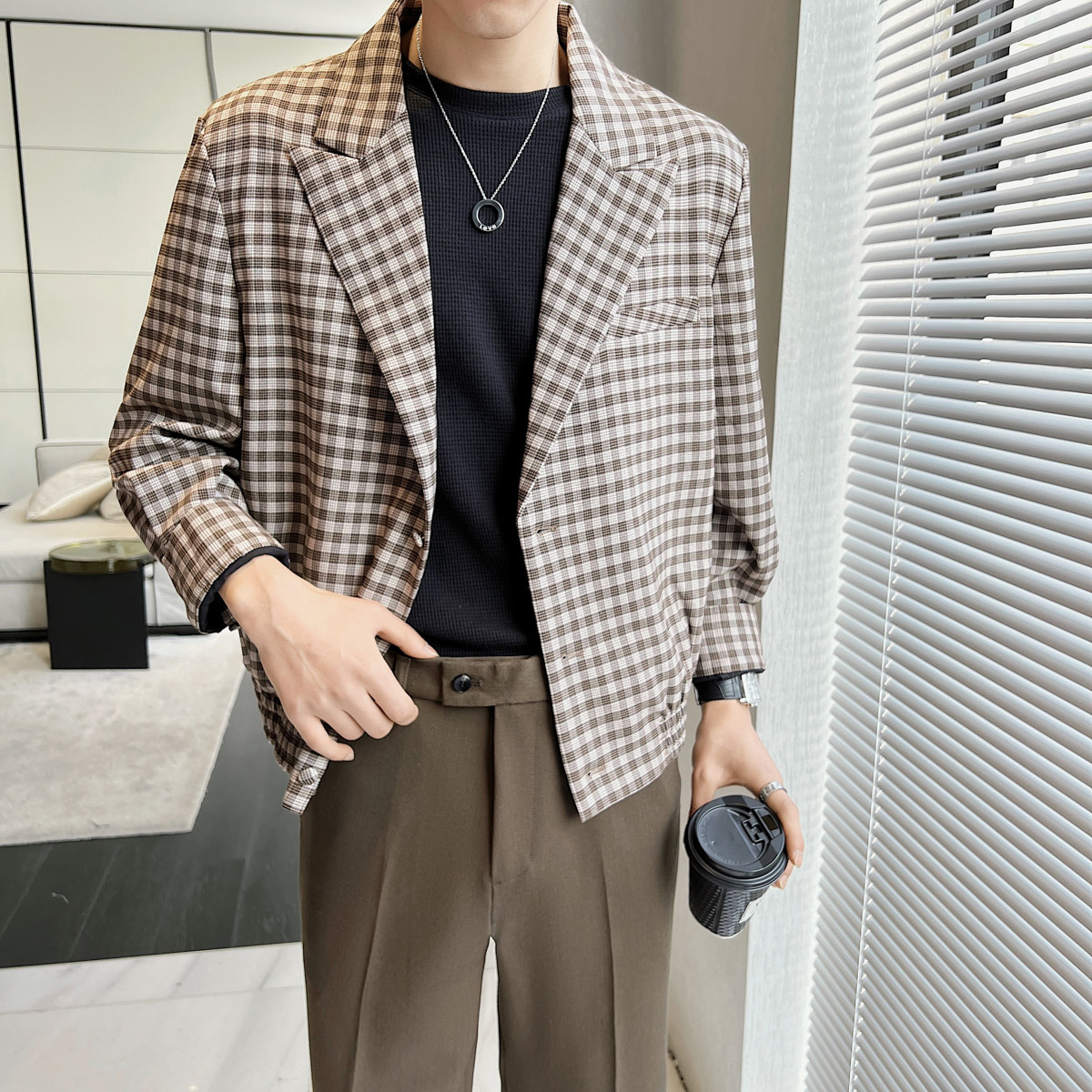 街头时尚男士复古格子设计感休闲夹克JK645/P145,男装夹克,电商A428