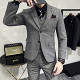 秋冬御寒修身西装男士羊毛人字斜修身双扣西服套装SJT166/P310，男装西服套装，电商A428
