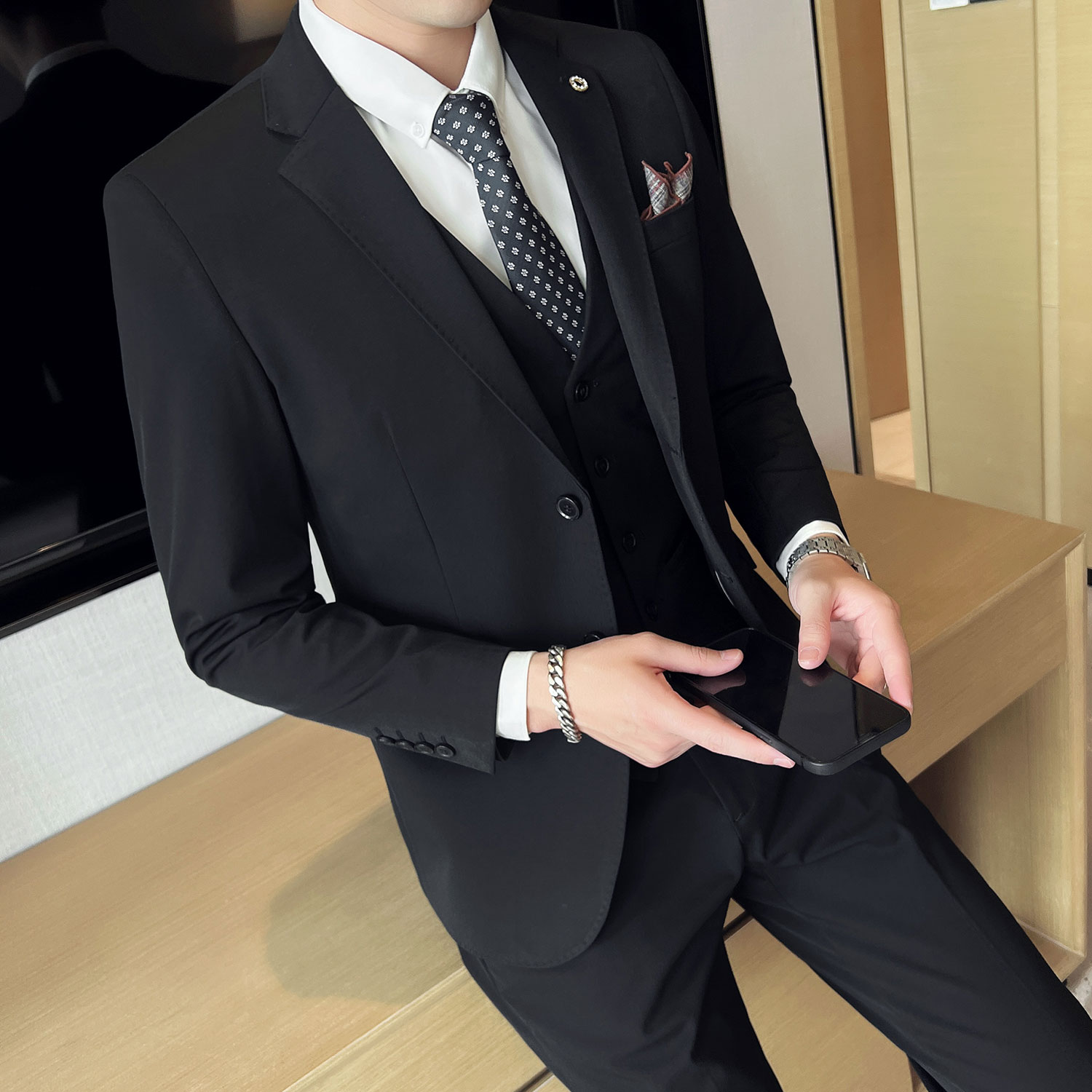 英伦时尚修身弹力面料男士西装套装职业西服套装SJT006/P270,男装西服套装,电商A428