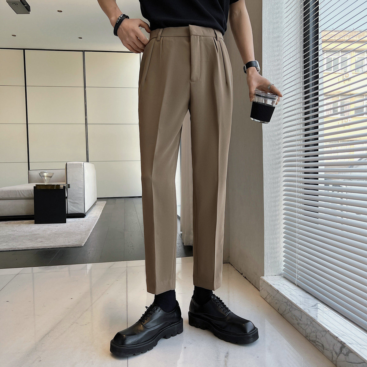 街头时尚 纯色垂感面料 男士大直筒休闲裤 阔腿裤   K603/P75图片