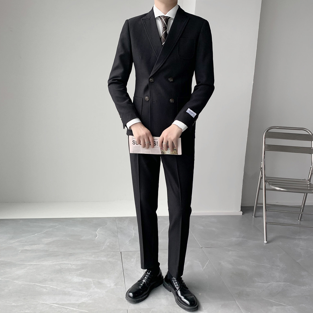 型男气质 双排扣两件套 弹力面料西服套装 修身西服 XZ013/P230图片