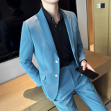 男士双扣西服套装四色弹力面料西服新郎西服套装LJT906/P240，男装西服套装，电商A428