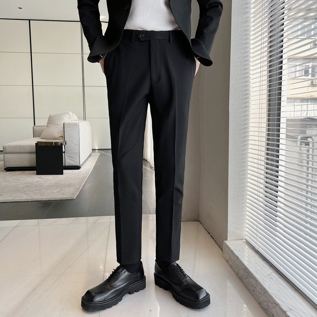 纯色垂感面料男士直筒修身挺刮西裤休闲西裤K819/P85,男装西裤,电商A428