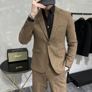 秋冬纯色羊毛厚款呢料加厚款修身西装 单扣加厚西服套装2328/P270图片