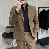 秋冬纯色羊毛厚款呢料加厚款修身西装单扣加厚西服套装2328/P270，男装西服套装，电商A428