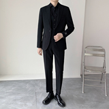 绅士挺括顺滑面料男士珠边单扣黑色西服纯色西装套装XZ825/P310，男装西服套装，电商A428