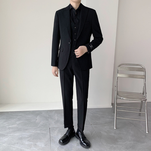 绅士挺括顺滑面料男士珠边单扣黑色西服 纯色西装套装XZ825/P310图片