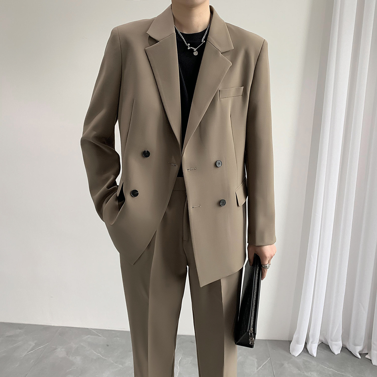 男生女生四扣休闲西服垂感面料西装二件套宽松版XZ603/P230,男装西服套装,电商A428