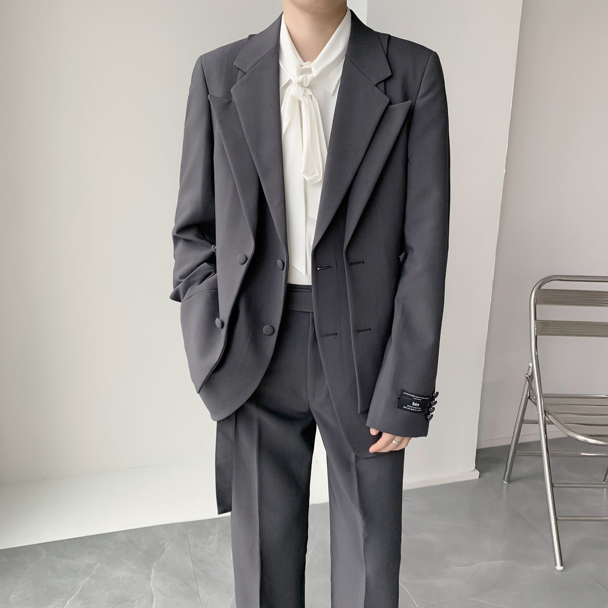 男生街头时尚双叠设计宽松西装时尚西服套装XZ831/P280,男装西服套装,电商A428