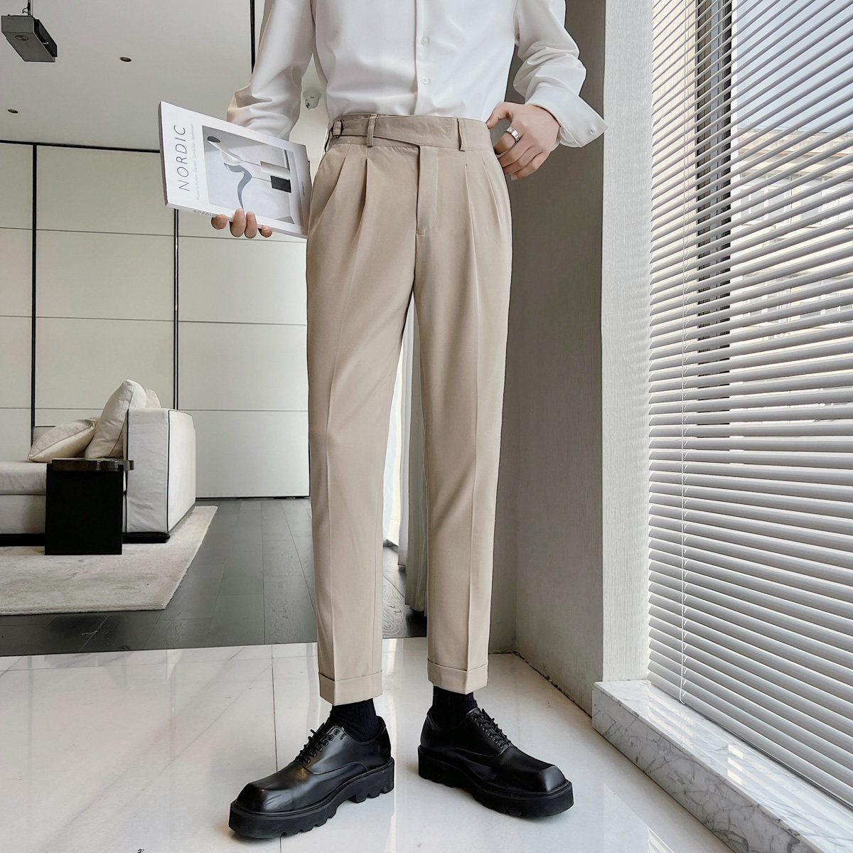 百搭纯色面料男士直筒修身挺刮立体裁剪西裤九分裤XK001/P85,男装西裤,电商A428