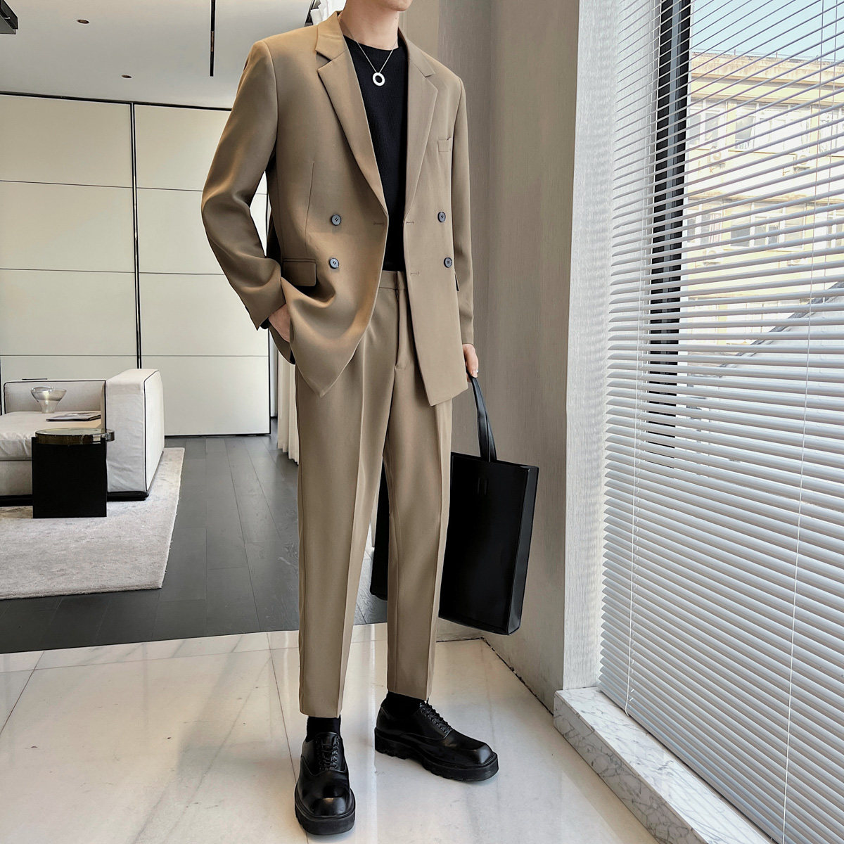 男生女生四扣休闲西服垂感面料西装二件套宽松版LJT603/P230,男装西服套装,电商A428