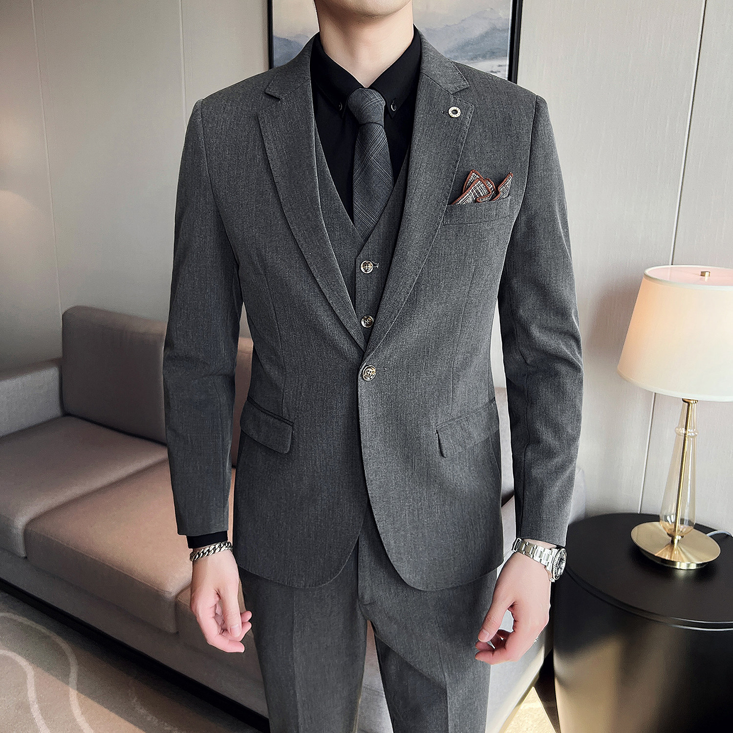 男士单扣西服套装修身弹力面料西装上班服职业装SJT001/P270,男装西服套装,电商A428