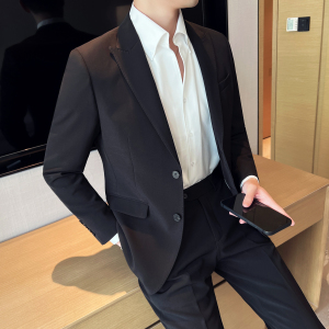 男士双扣西服套装  黑色弹力面料西服  新郎西服套装 LJT906/P240图片