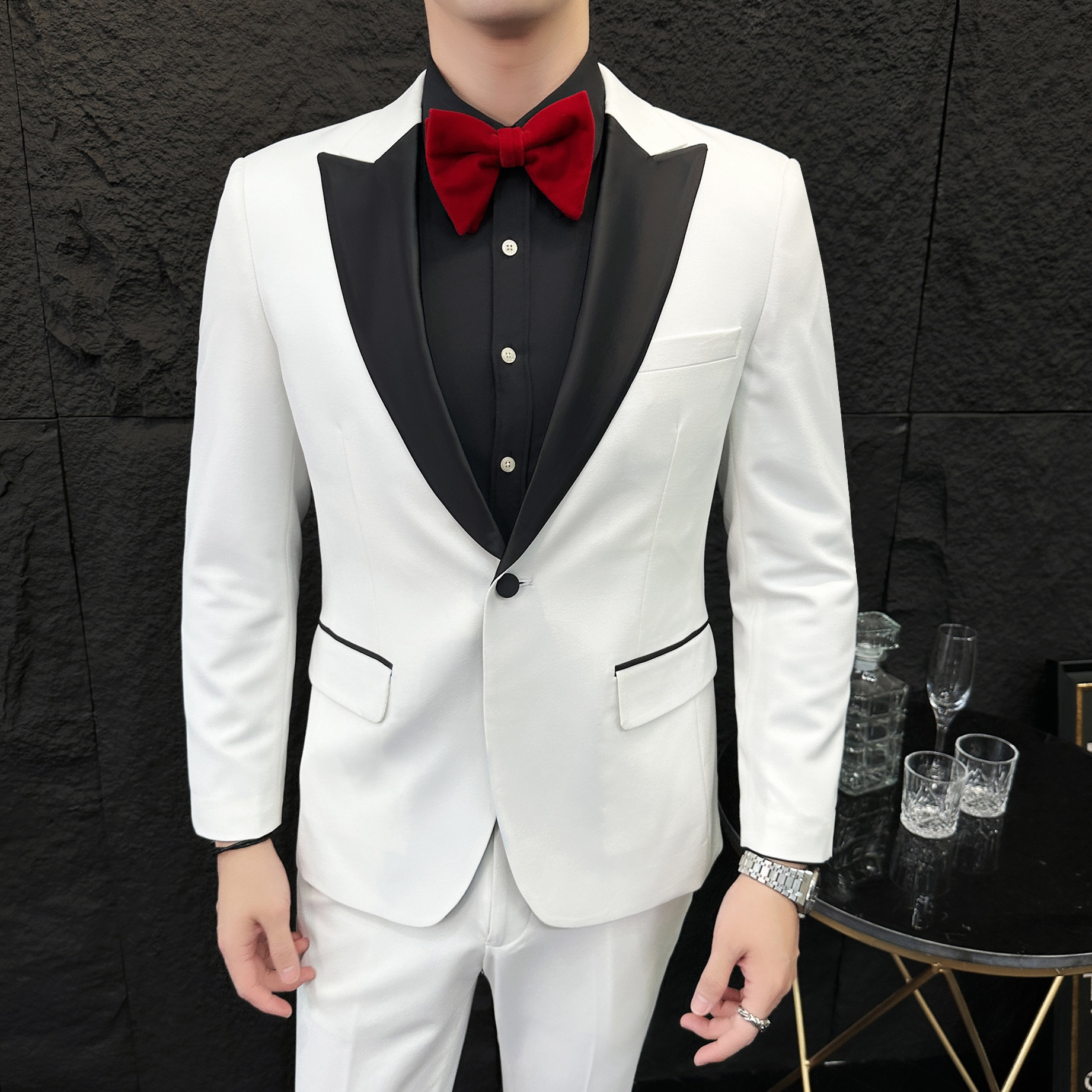 婚宴高端单扣西服套装 枪驳领套装 新郎白色礼服  GD014/P280图片