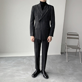 男士羊毛加厚修身双排扣西服套装复古条纹西装套装XZ505/P290，男装西服套装，电商A428