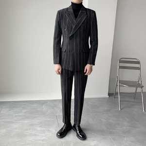 男士羊毛加厚修身双排扣西服套装  复古条纹西装套装 XZ505/P290图片