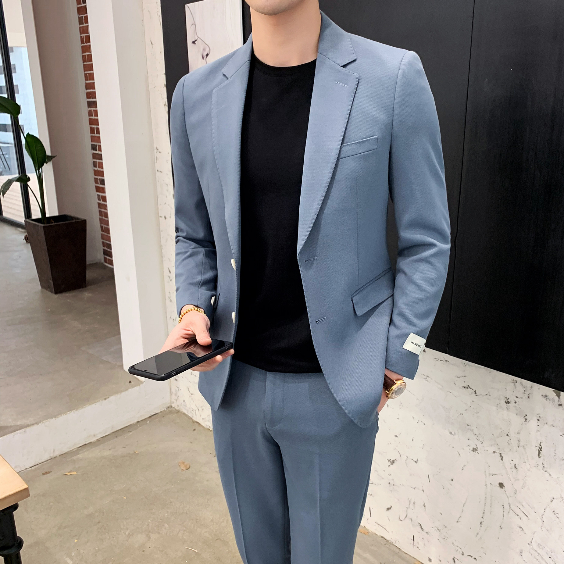 春夏清爽两件套西服套装男士修身休闲橄榄绿套装XZ213/P240,男装西服套装,电商A428