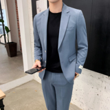 春夏清爽两件套西服套装男士修身休闲橄榄绿套装XZ213/P240，男装西服套装，电商A428