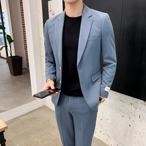 春夏清爽两件套西服套装 男士修身休闲橄榄绿套装XZ213/P240图片