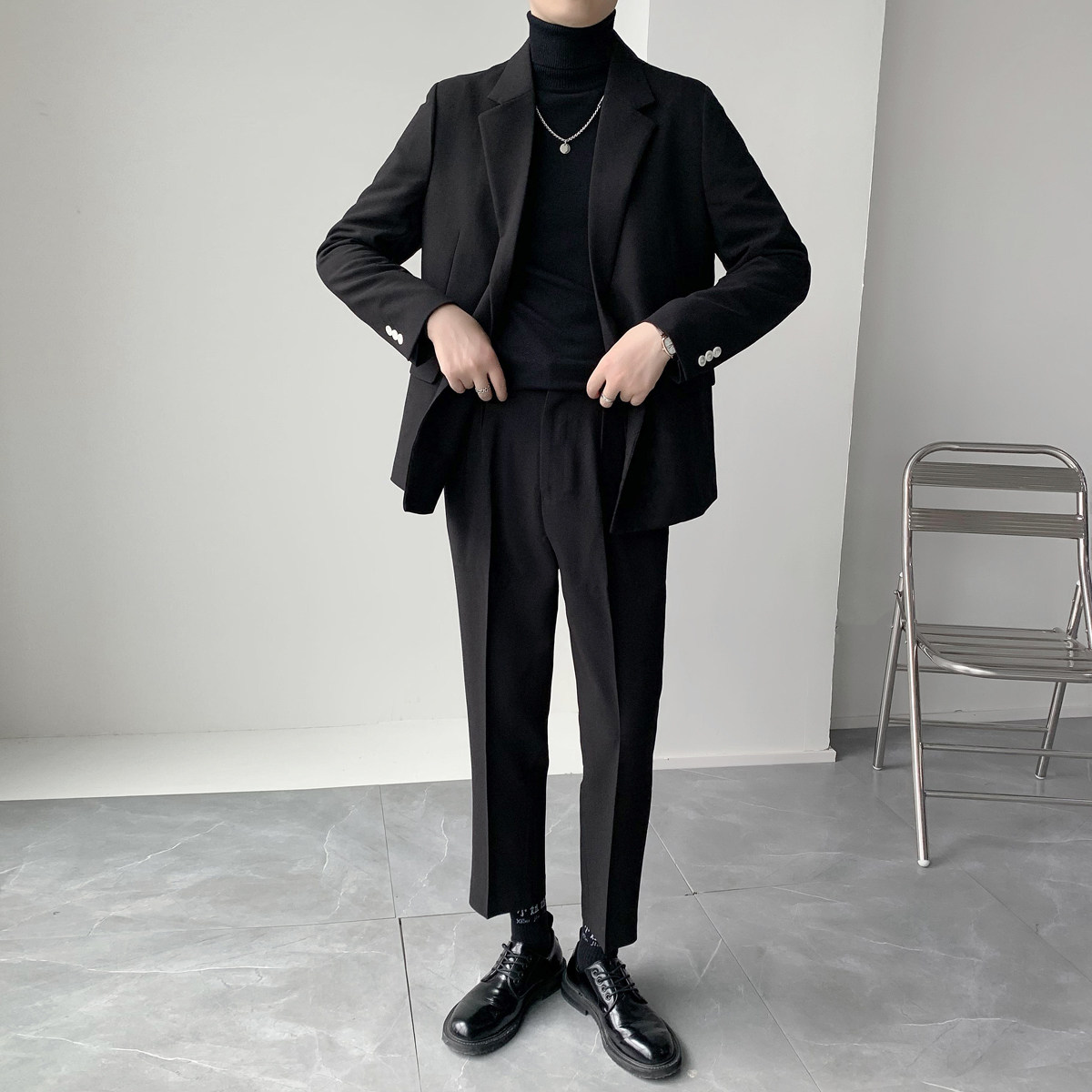 三色男士西装二件套宽松横两扣休闲西服垂感面料XZ812/P230,男装西服套装,电商A428