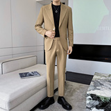 绅士挺括顺滑修身男士双扣西服经典卡其西装套装LJT819/P240，男装西服套装，电商A428