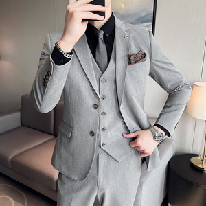 男士职业双扣西服套装 修身弹力面料西服  新郎西服SJT002/P270图片