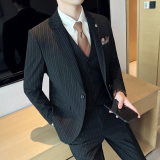 男士结婚单扣西服套装竖条纹面料西服新郎西服SJT003/P310，男装西服套装，电商A428