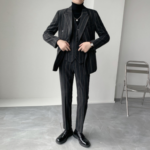 男士羊毛加厚修身双排扣西服套装  复古条纹西装套装 XZ505/P290图片