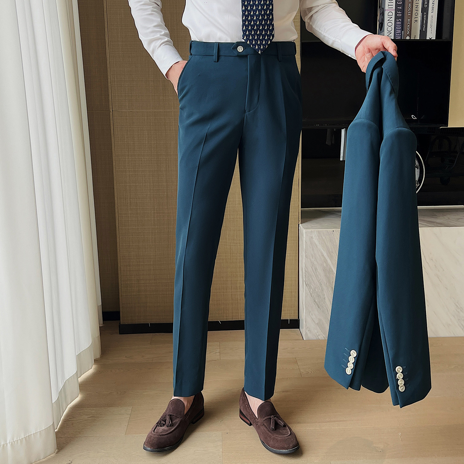 男士双扣西服套装修身弹力面料西服新郎西服套装LJT906/P240,男装西服套装,电商A428