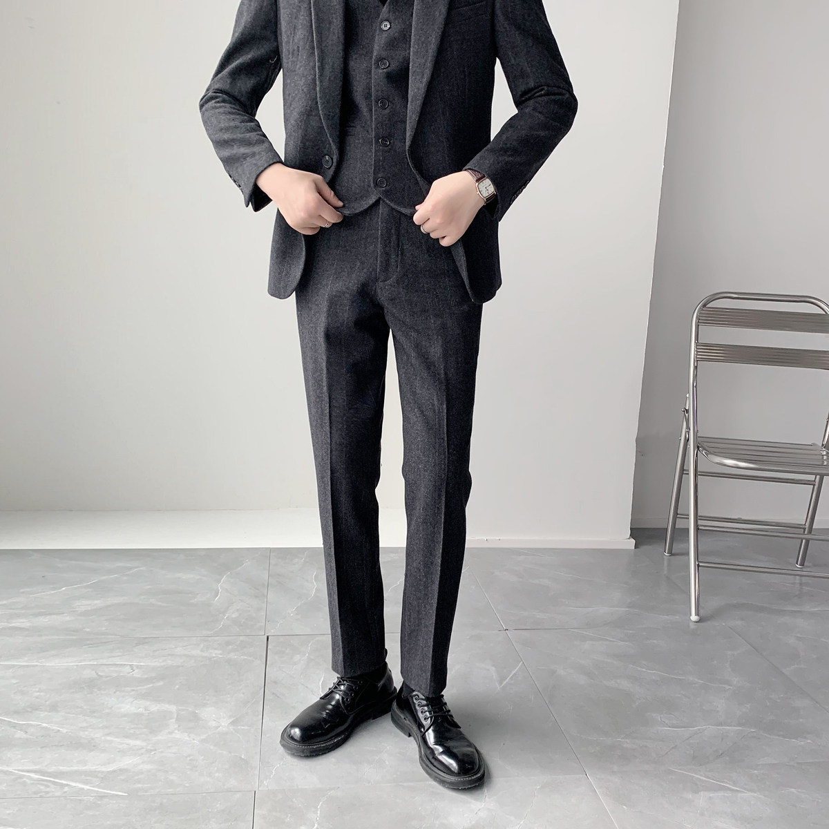 加厚御寒西装套装柔软羊毛格子呢料两扣西服套装XZ316/P330,男装西服套装,电商A428