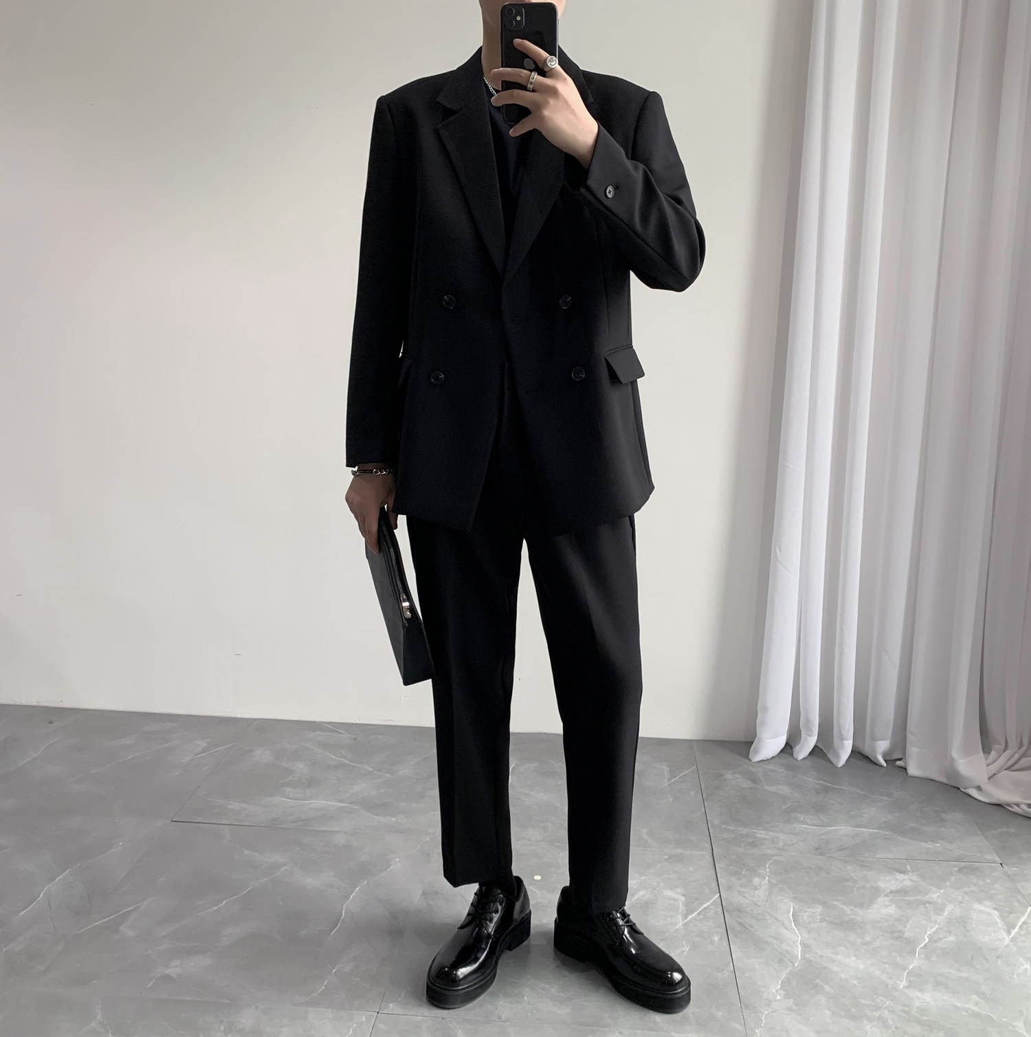 港风四扣休闲西服垂感面料男士西装二件套宽松版XZ603/P230,男装西服套装,电商A428