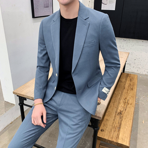 春夏清爽两件套西服套装 男士修身休闲橄榄绿套装XZ213/P240图片