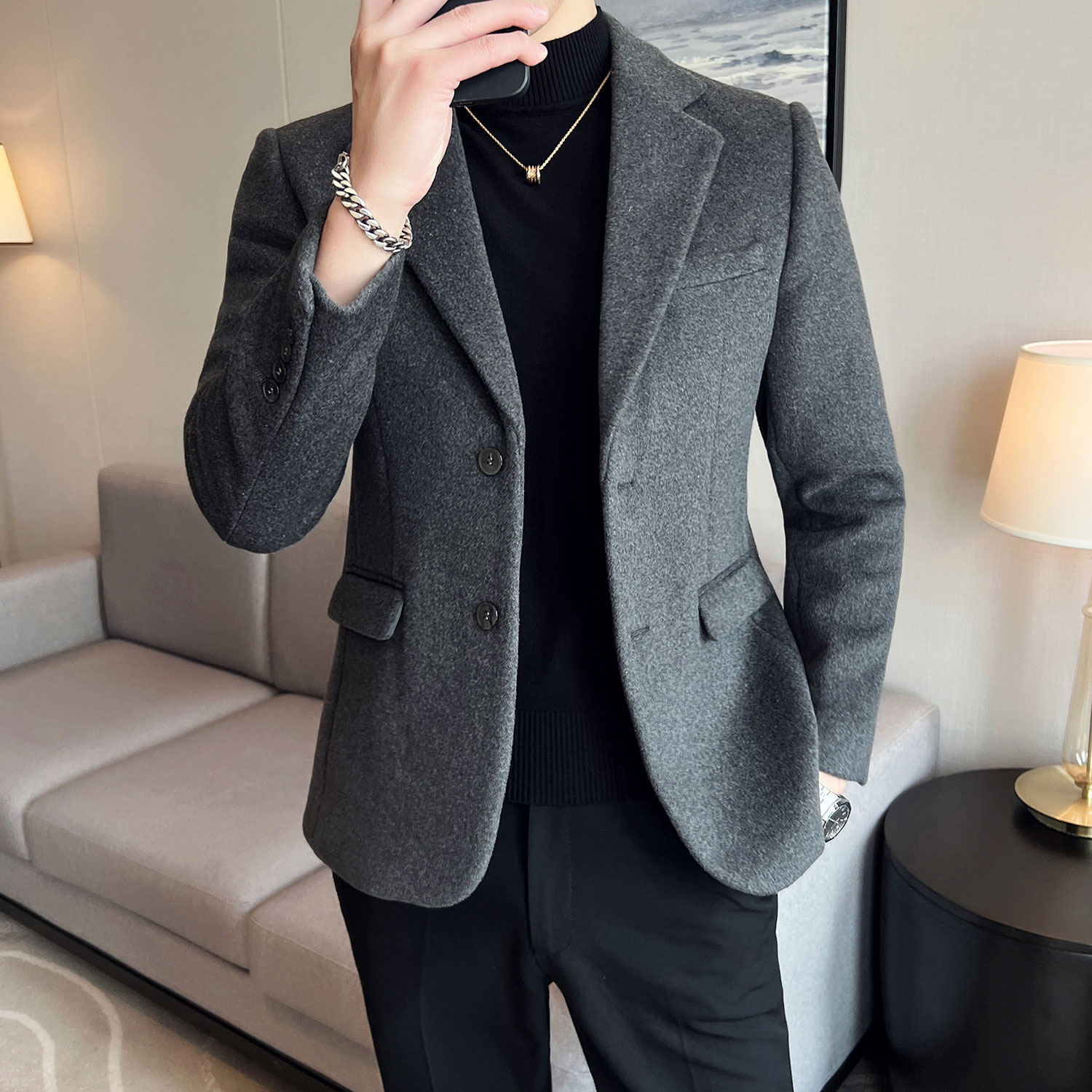 百搭款加厚羊毛面料修身双扣休闲西服御寒羊毛西装DXZ911/P190,男装西服套装,电商A428