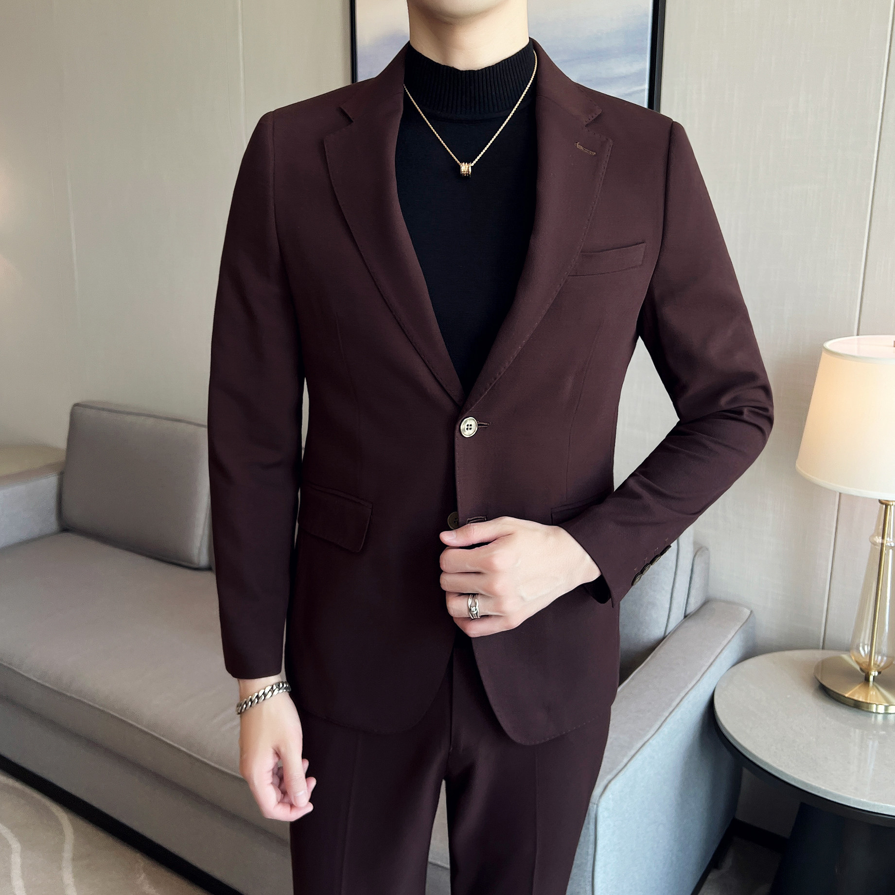 男士双扣西服套装羊毛面料西服新郎西服套装LJT032/P280,男装西服套装,电商A428
