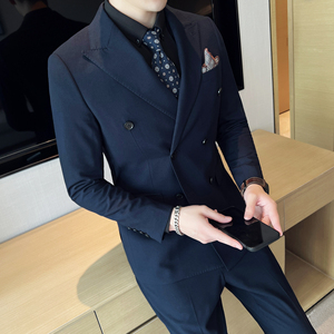 男士双排扣西服套装 羊毛弹力面料  新郎西服套装 SJT033/P360图片