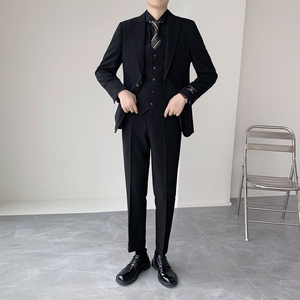 绅士挺括顺滑面料男士珠边单扣黑色西服 纯色西装套装XZ825/P310图片