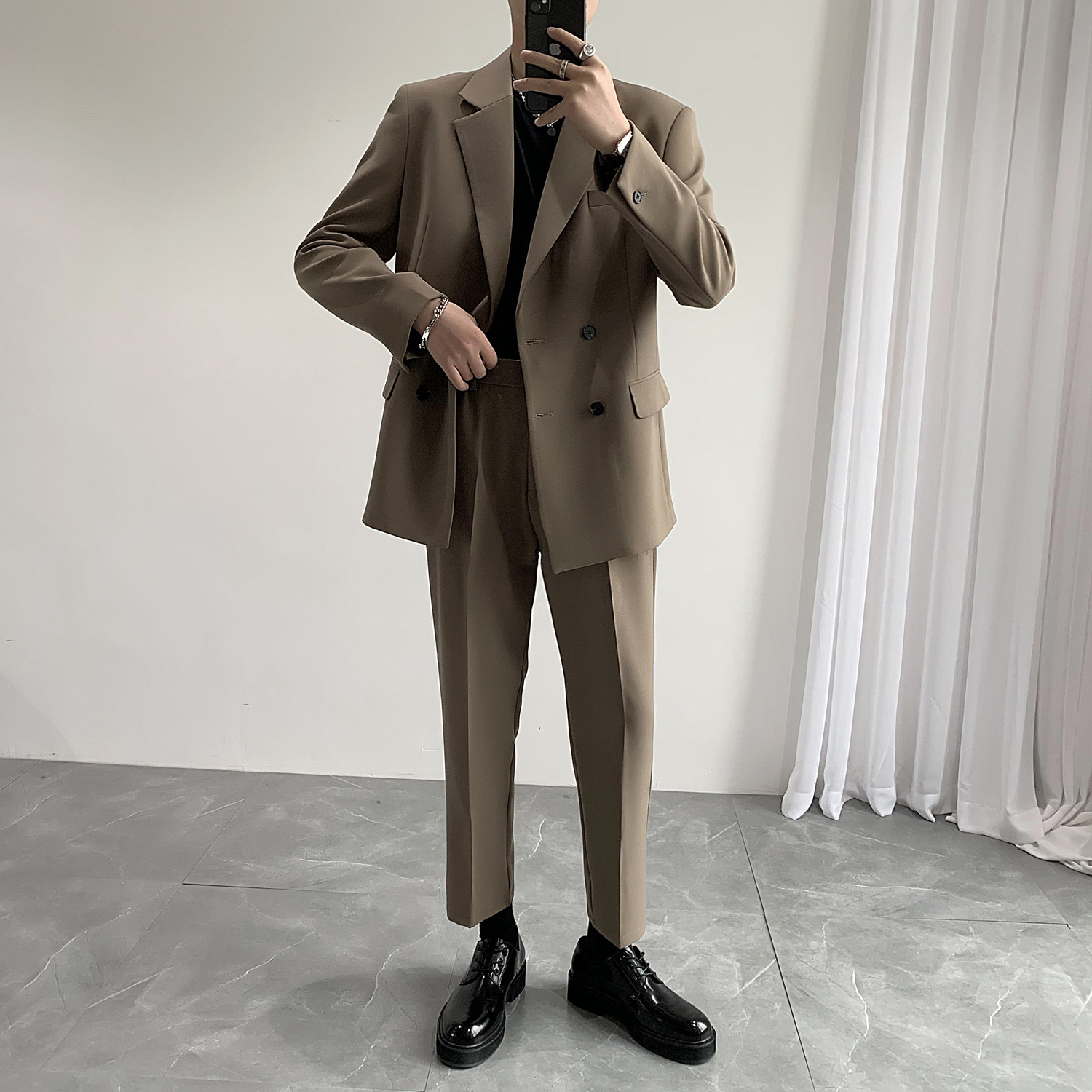 男生女生四扣休闲西服垂感面料西装二件套宽松版XZ603/P230,男装西服套装,电商A428