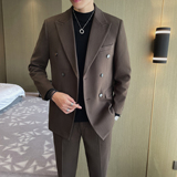 轻熟风加厚秋冬款男士修身双排扣西服新郎伴郎套装LJT910/P255，男装西服，电商A428