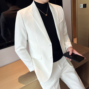 男士单扣西服套装  白色弹力面料西服  新郎西服套装 LJT913/P240图片