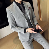 英伦修身弹力面料男士结婚套装双扣西服职业装SJT006/P270，男装西服，电商A428