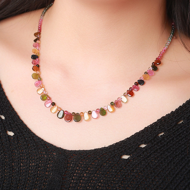 诚石 碧玺项链女款彩虹碧玺公主锁骨链时尚饰品礼物