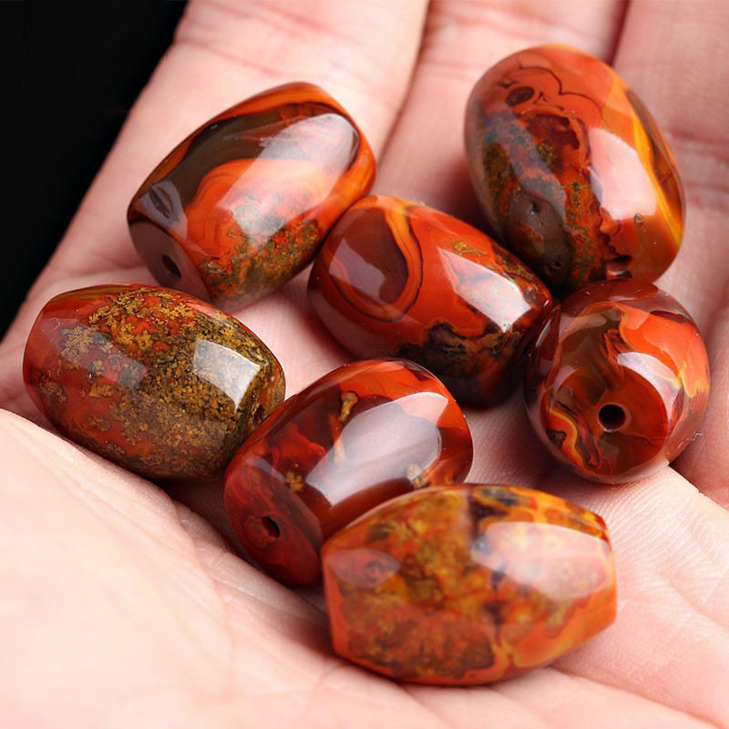 天然战国红玛瑙桶珠 原矿宣化料腰珠顶珠隔珠DIY108佛珠手链配件