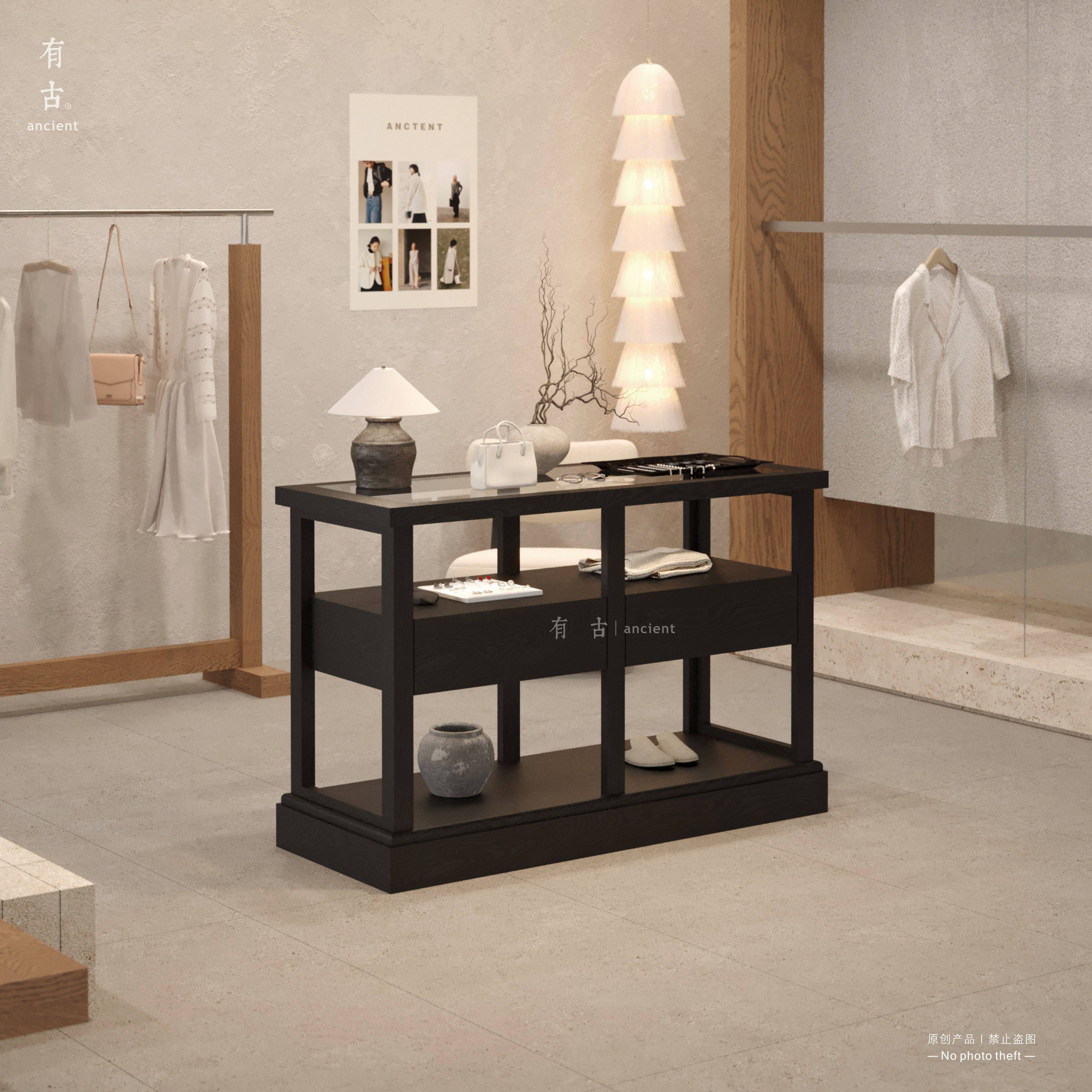 服装店中岛流水台玻璃展示架女装店陈列架摆件展柜烤漆黑色置物架