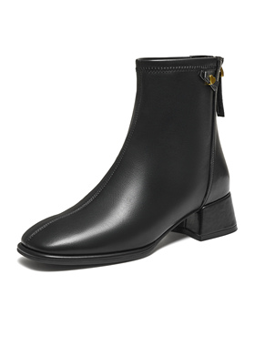 TATA他她粗跟低筒黑色短靴2025冬新款休闲通勤百搭女靴子WYX03DD5