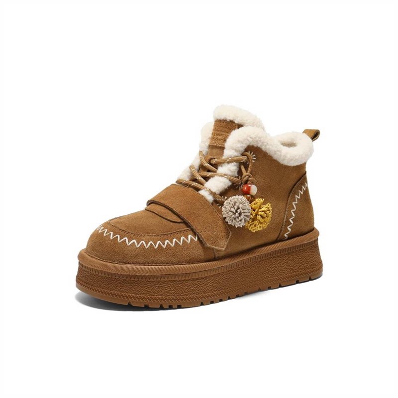 百丽厚底加绒雪地靴毛毛鞋女鞋子