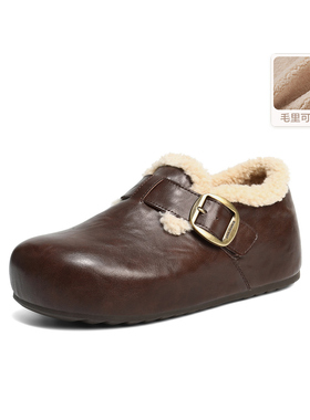 百丽厚底吐司勃肯鞋加绒棉鞋女鞋子2025冬季雪地靴E1H2  E1H2DDM5