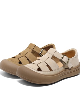 百丽编织罗马凉鞋女鞋子2025夏新款包头厚底猪笼鞋D6T1  D6T1DBK5