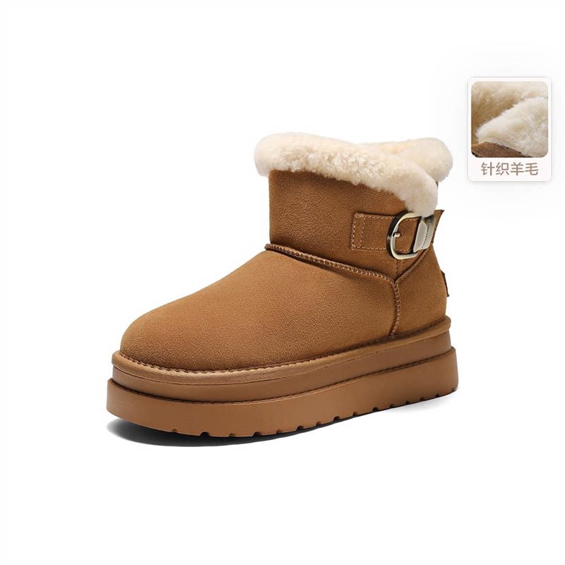 百丽厚底皮带扣雪地靴女鞋子