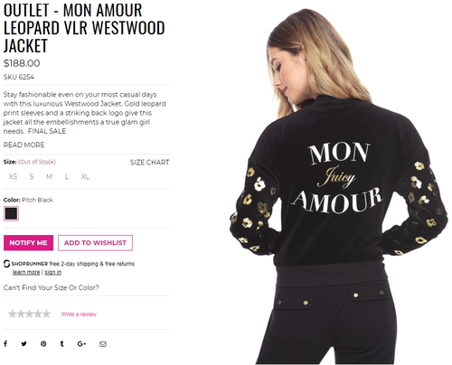 Juicy Couture 我的爱人烫金豹纹天鹅绒夹克上衣 可配套装 清仓